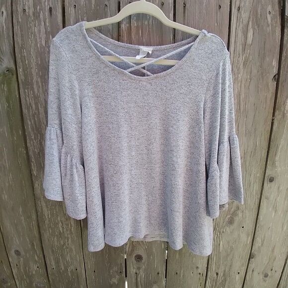 Caution To The Wind size L gray rayon knit top flounce sleeve - Picture 9 of 12